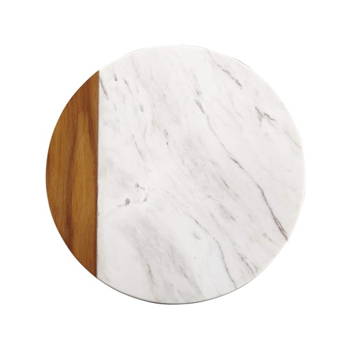 This white marble and teak wood serving board is a beautiful decor addition to your kitchen! #ABlissfulNest