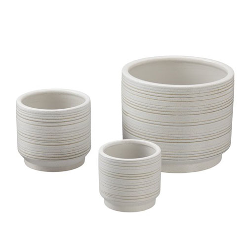 This white striped ceramic planter comes in a few sizes and is perfect for your patio! #ABlissfulNest