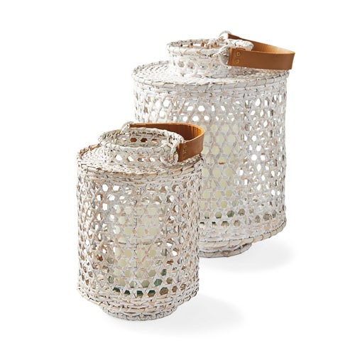 These whitewashed rattan hurricanes are such a pretty piece of decor for your patio this season! #ABlissfulNest