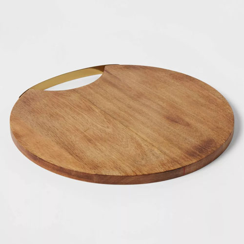 This round wooden cheese board is perfect for your next charcuterie board! #ABlissfulNest