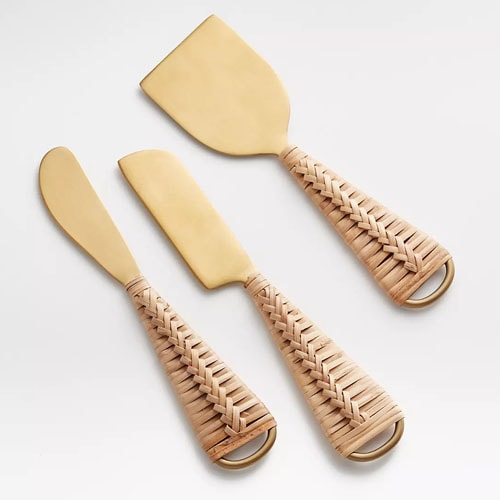 These rattan and gold cheese knives are perfect for serving your next charcuterie board! #ABlissfulNest