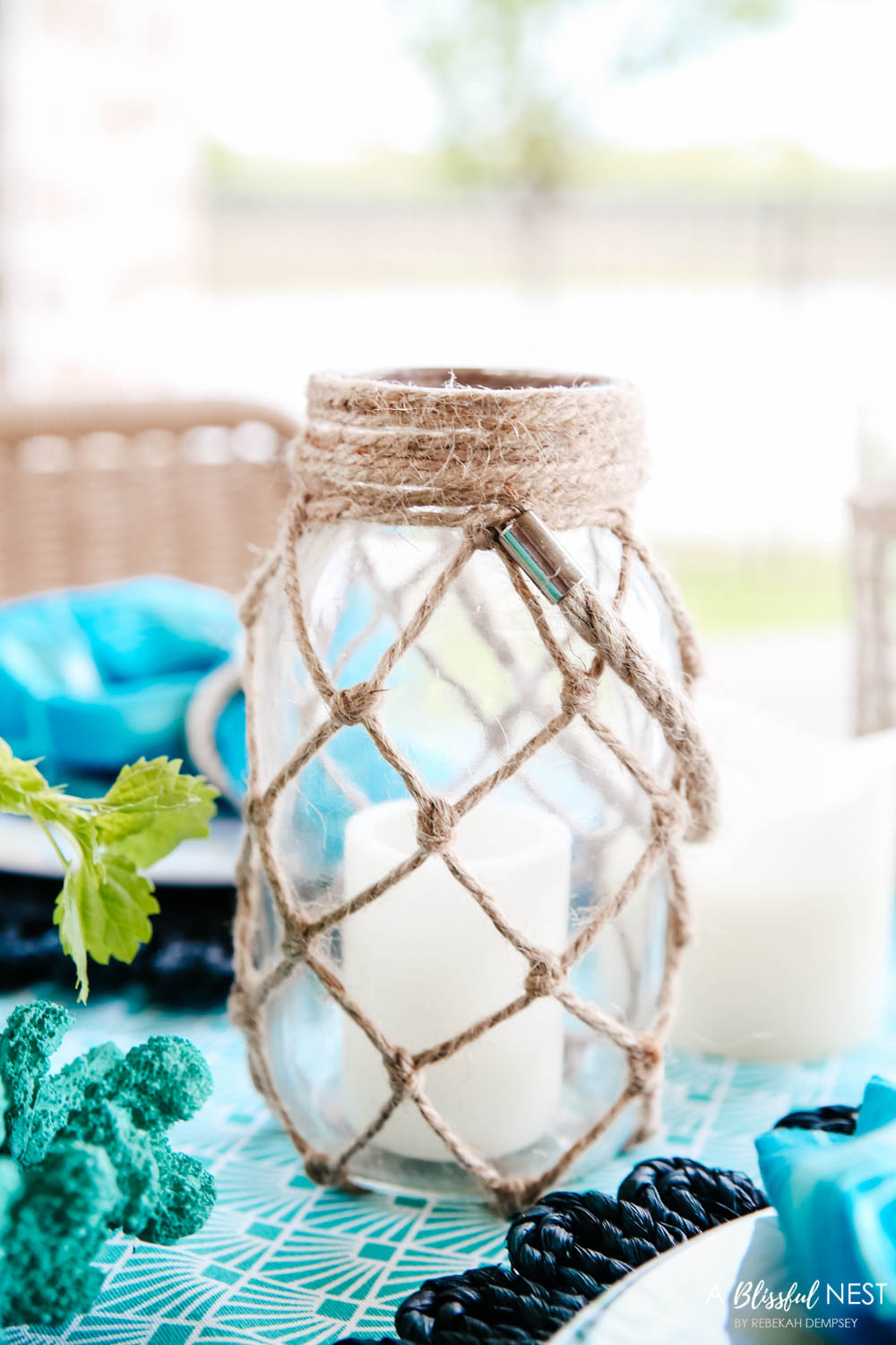 Bright pops of turquoise and coastal table decor. #ABlissfulNest #HobbyLobbyFinds #ad