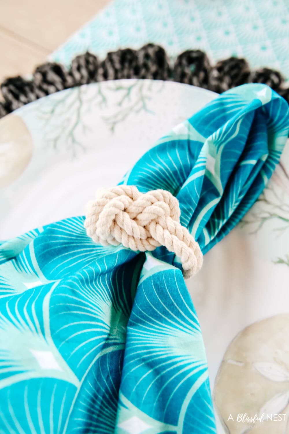 Bright pops of turquoise and coastal table decor. #ABlissfulNest #HobbyLobbyFinds #ad