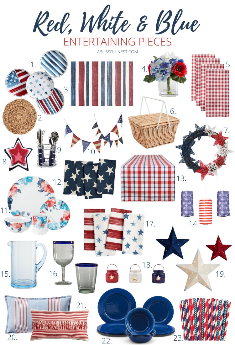 Red, white, and blue decor to celebrate the 4th of July, Memorial Day, and Labor Day with! #ABlissfulNest #4thofjuly #summerdecor