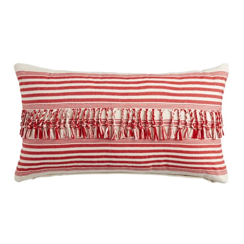 This red striped lumbar pillow is a perfect outdoor pillow to mix and match with this summer! #ABlissfulNest