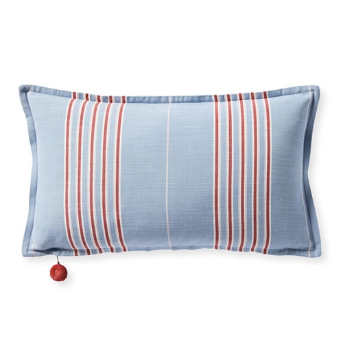 This blue and red striped throw pillow cover is a perfect patriotic addition to your outdoor decor this summer! #ABlissfulNest