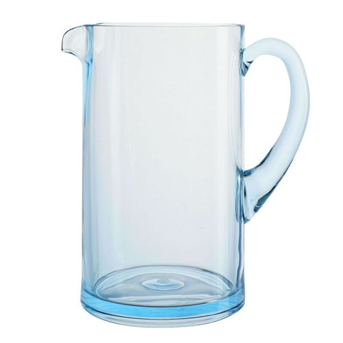 This blue acrylic pitcher is perfect to add to your bar cart this summer! #ABlissfulNest