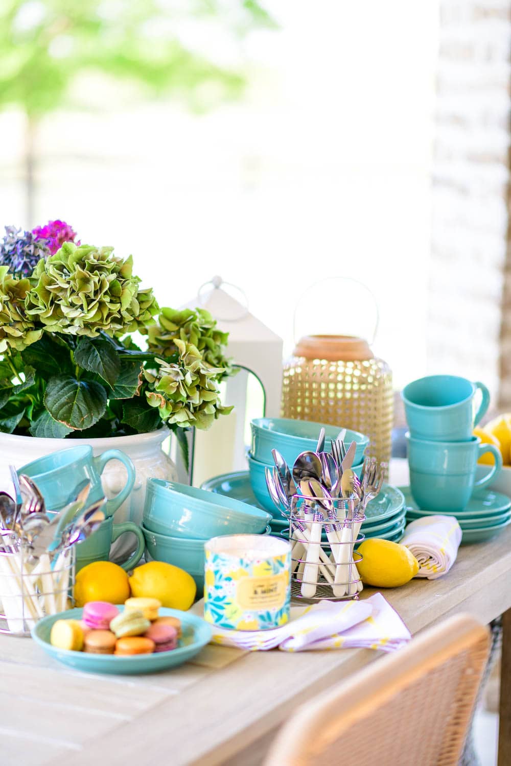 Love the turquoise color of this dish set mixed with lemon accents for summer. #ABlissfulNest #WalmartHome #ad