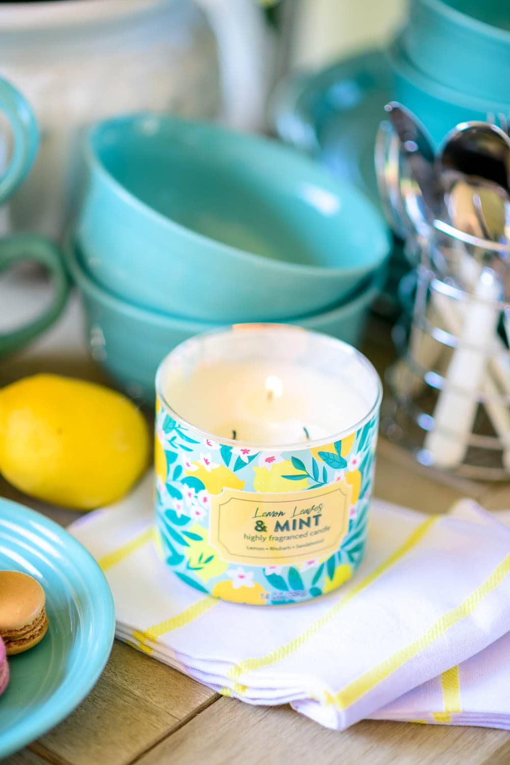 Love the turquoise color of this dish set mixed with lemon accents for summer. #ABlissfulNest #WalmartHome #ad