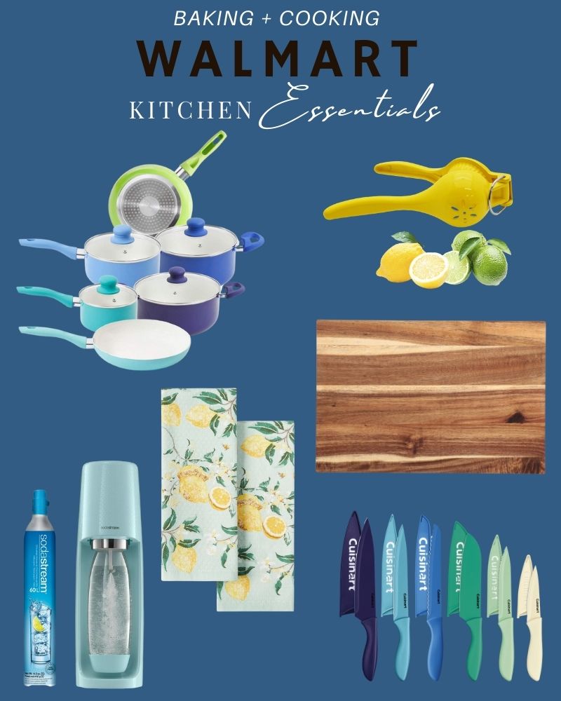 Love these affordable kitchen items for baking and cooking in shades of blue with citrus accents from Walmart. #ABlissfulNest #WalmartHome #sponsored #kitchen #baking