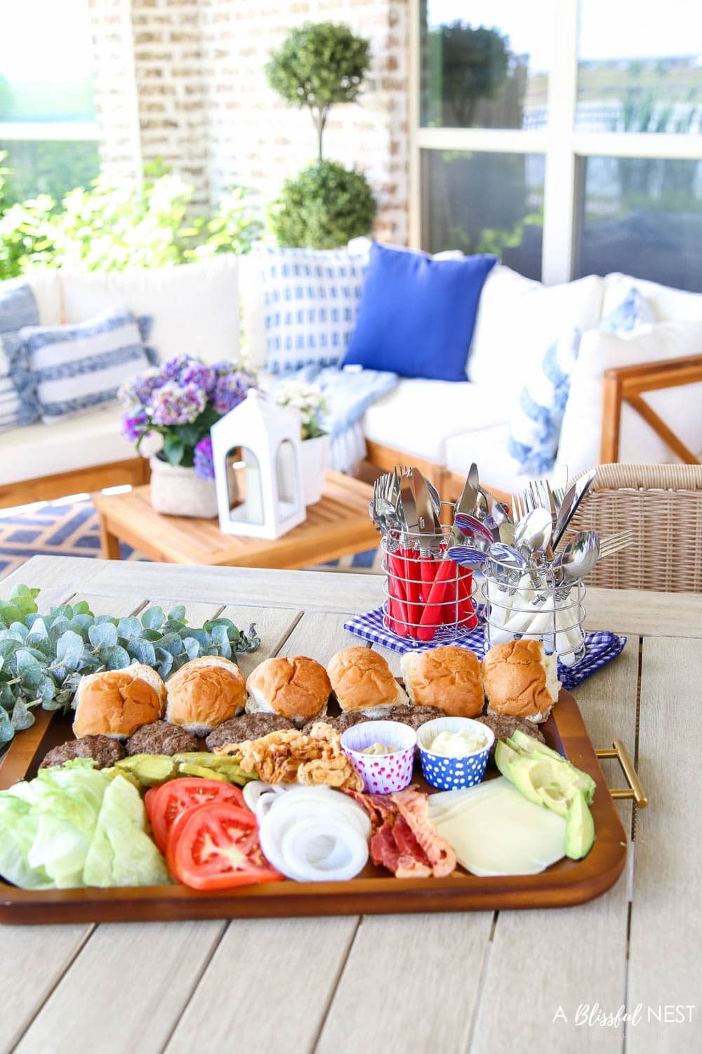 Make this epic summer hamburger charcuterie board with all these must-have ingredients. #ABlissfulNest #charcuterieboard #summerrecipe #summerfood