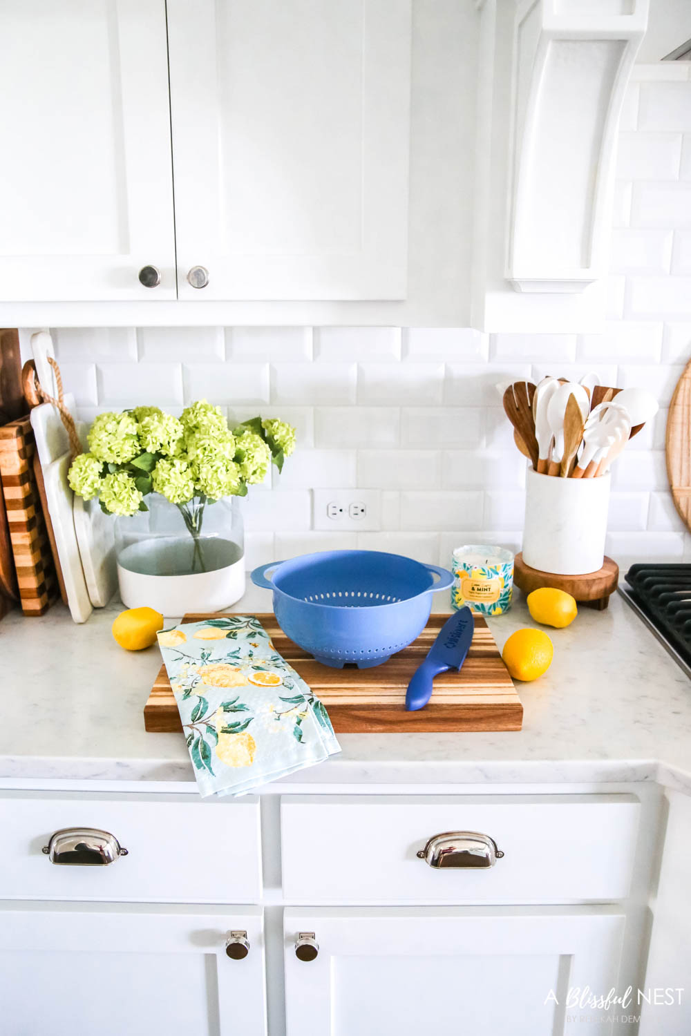 Love these affordable kitchen items for baking and cooking in shades of blue with citrus accents from Walmart. #ABlissfulNest #WalmartHome #sponsored #kitchen #baking