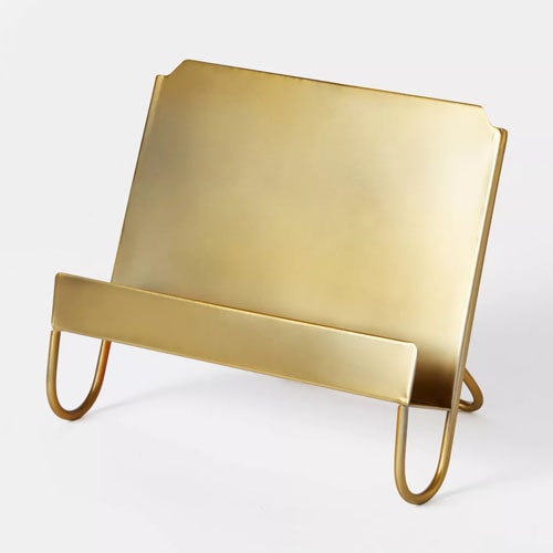 This gold cookbook stand is under $20 and a great holiday gift for the hostess! #ABlissfulNest