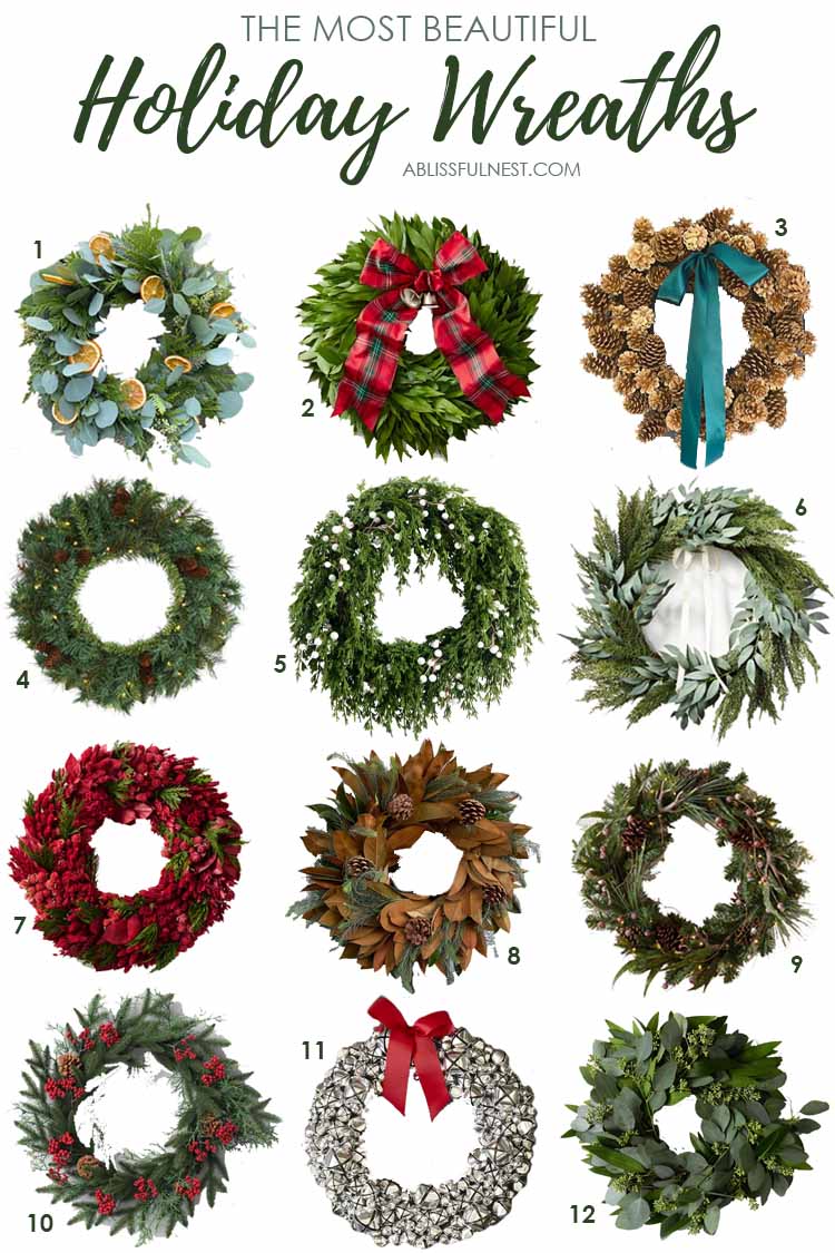 These Christmas wreaths are perfect for your front door, kitchen hood and your windows! So many pretty options and all price points. #ABlissfulNest #christmasdecor #christmasdecorating