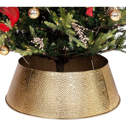 This hammered gold Christmas tree collar is under $60 and perfect for your tree! #ABlissfulNest