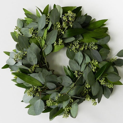 This fresh bay leaf and eucalyptus wreath is under $50 and the perfect classic holiday wreath! #ABlissfulNest