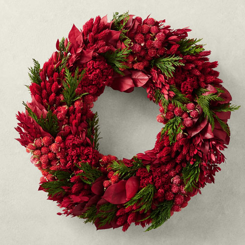 This lush and bold maroon, crimson red velvet wreath is a holiday must have! #ABlissfulNest
