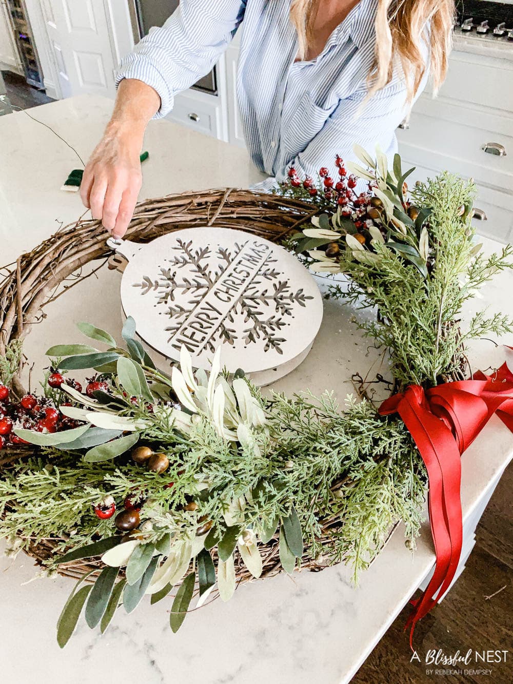 How to Make a Beautiful Christmas Grapevine Wreath - A Blissful Nest