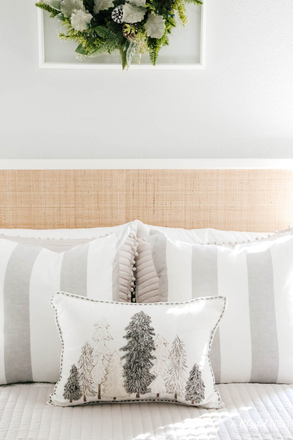 Cozy favorites transform your guest bedroom in time for the holidays. Christmas guest bedroom, holiday guest bedroom. #ABlissfulNest #guestbedroom #holidaybedroom 