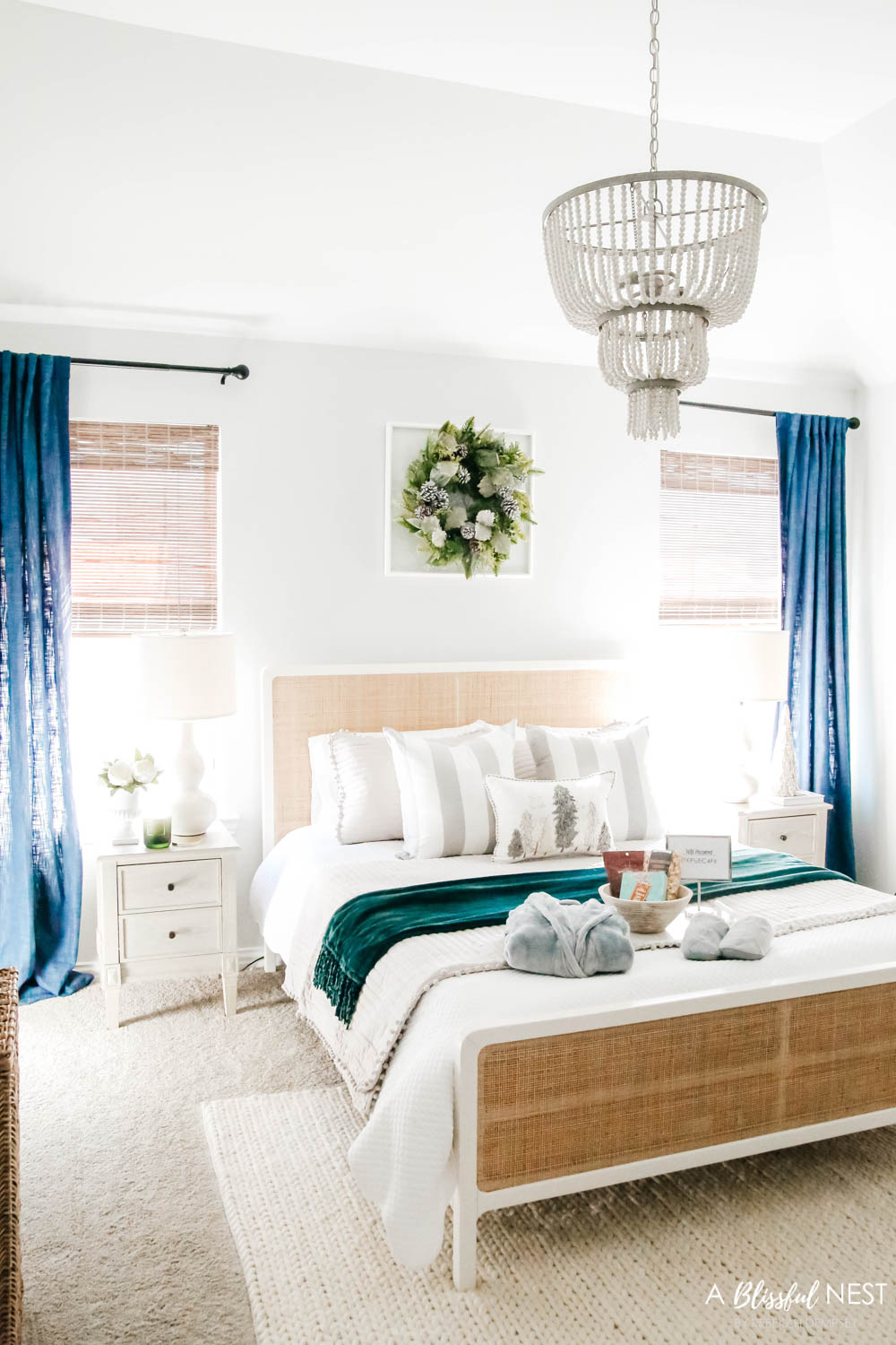 Cozy favorites transform your guest bedroom in time for the holidays. Christmas guest bedroom, holiday guest bedroom. #ABlissfulNest #guestbedroom #holidaybedroom 