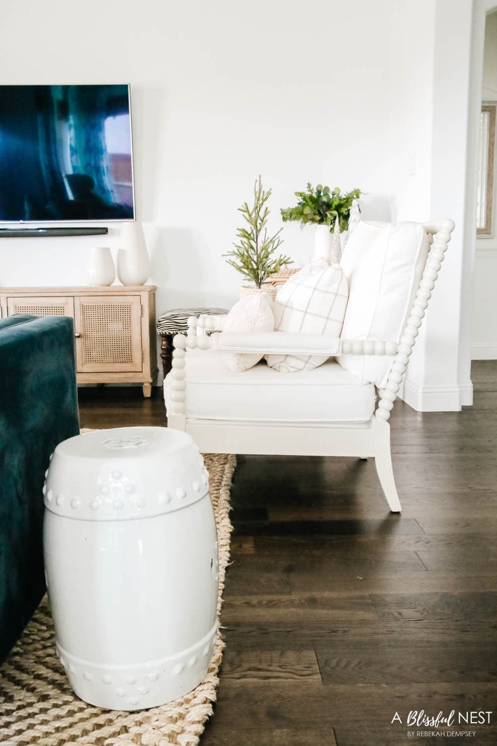 Side view of white spindle chair