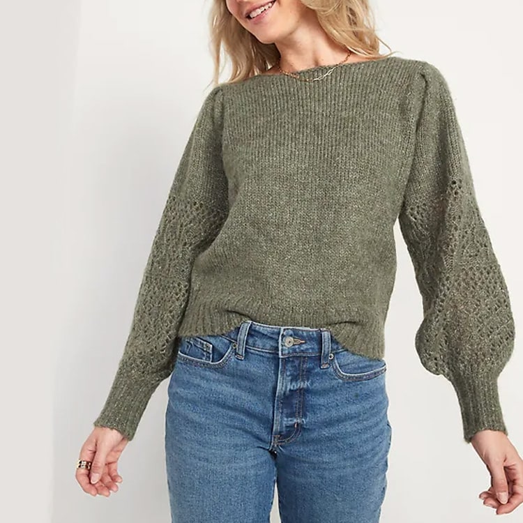This green pointelle knit sweater is a gorgeous piece to add to your closet! #ABlissfulNest