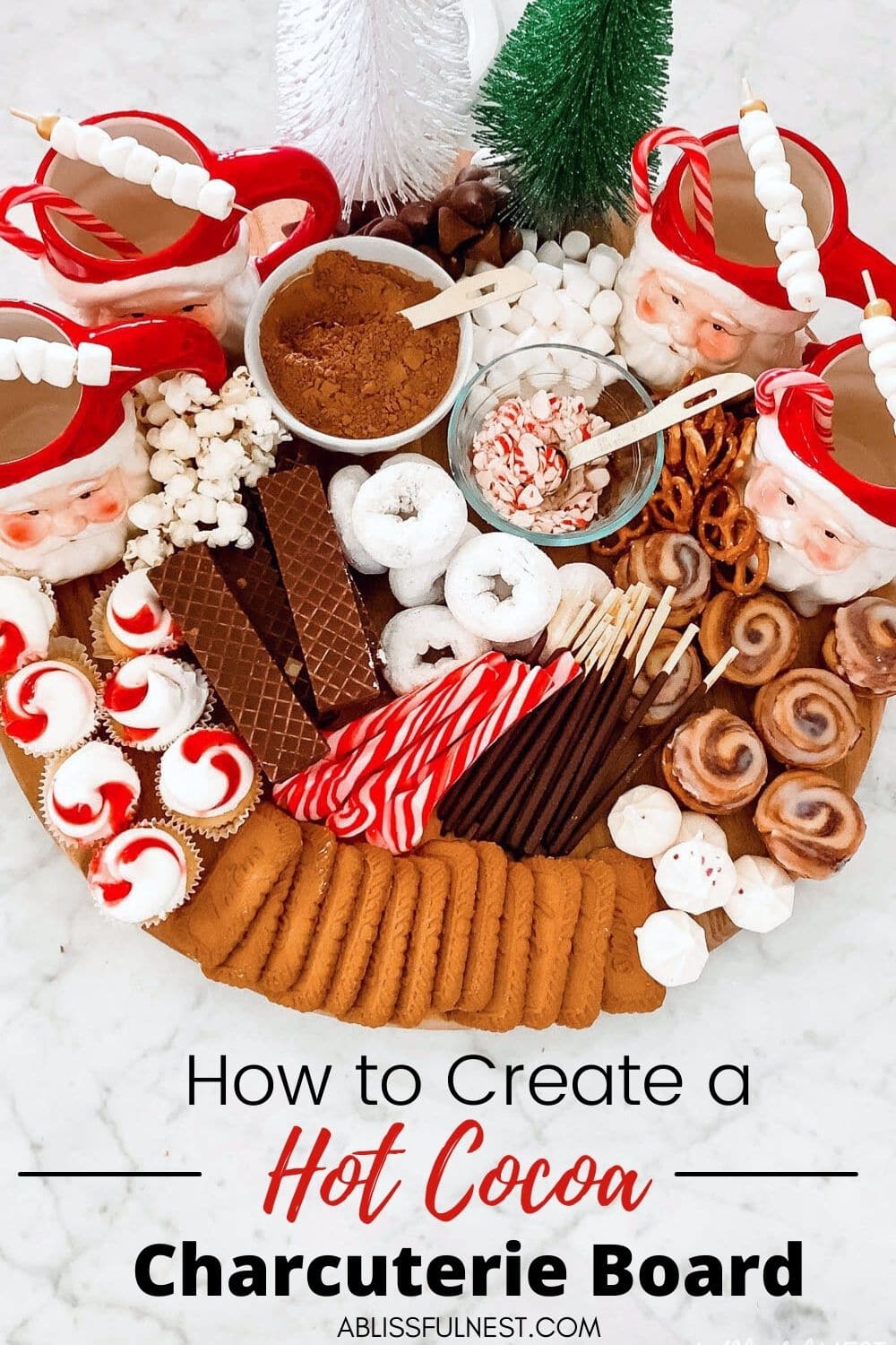 A cutting board filled with ingredients to make a hot chocolate.