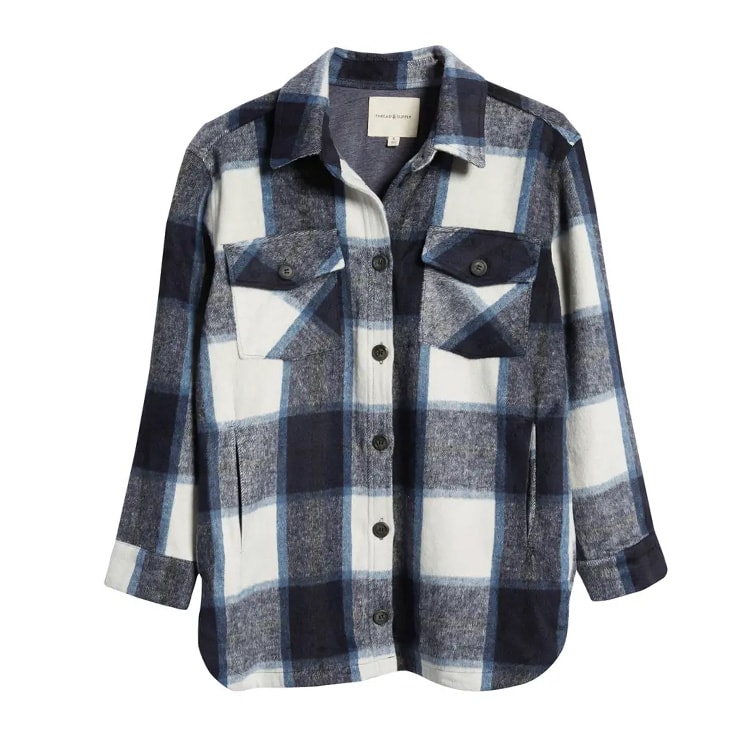 This blue plaid shacket is the perfect winter staple! #ABlissfulNest