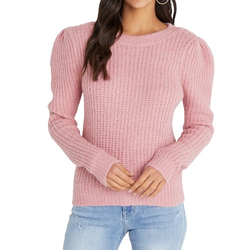 This pink puff sleeve sweater is such a gorgeous, cozy sweater and a perfect Valentine's Day sweater! #ABlissfulNest