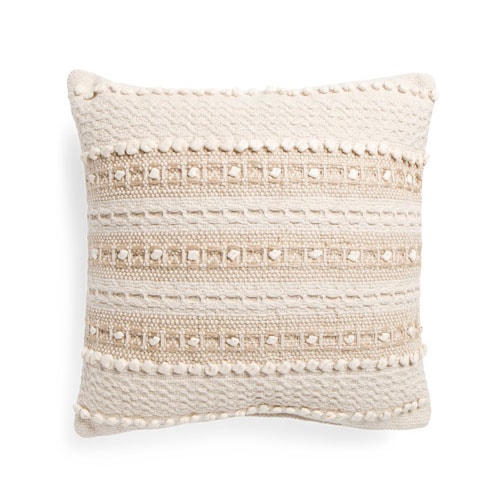 This neutral textured throw pillow is made with jute and is perfect for spring! #ABlissfulNest