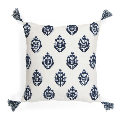 This navy embroidered throw pillow is under $30 and is so beautiful! #ABlissfulNest