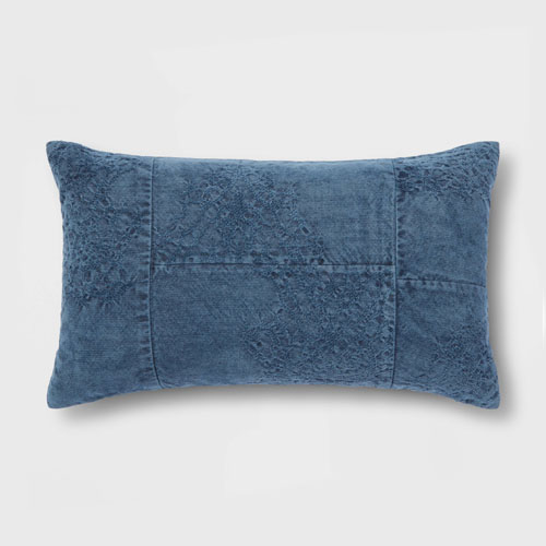 This navy textured lumbar pillow is a perfect bold addition to your throw pillows this season! #ABlissfulNest