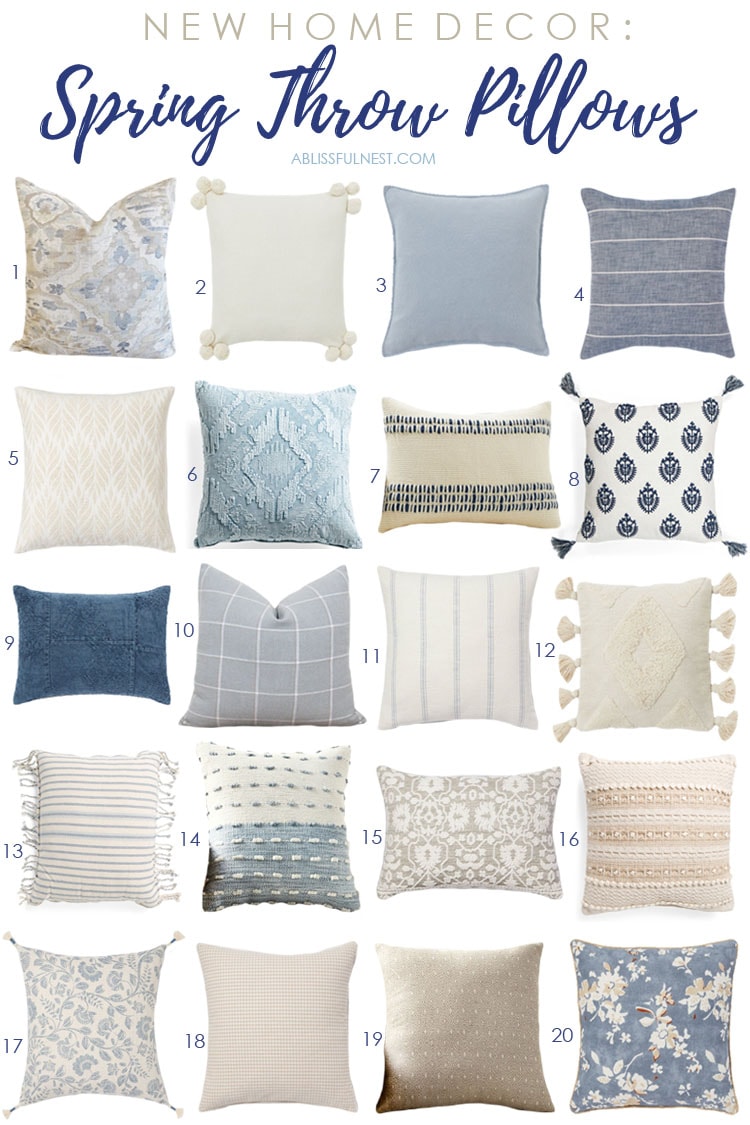 A collection of easily interchangeable spring throw pillows