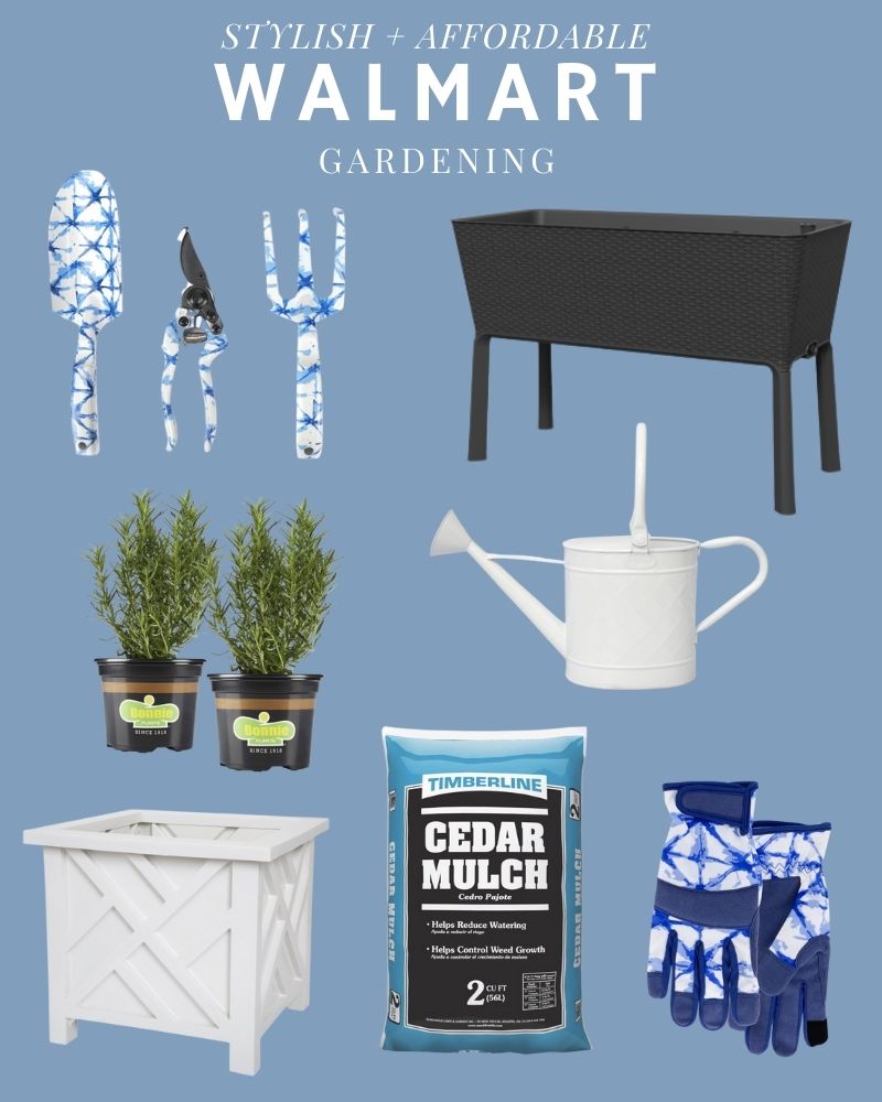 A collage of gardening items to recreate the look shared in the post