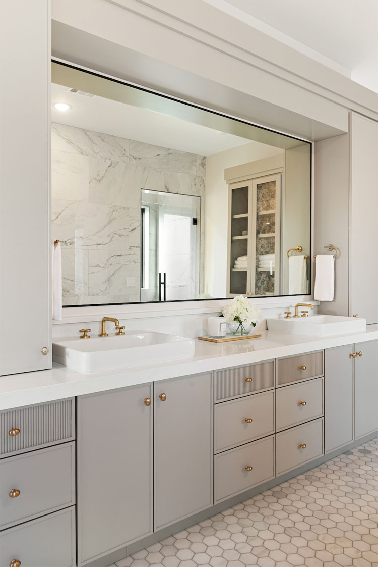 This gray and neutral bathroom designed by House West Design is so stunning! #ABlissfulNest