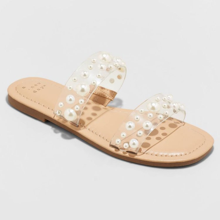 These pearl embellished slide sandals are under $30! #ABlissfulNest