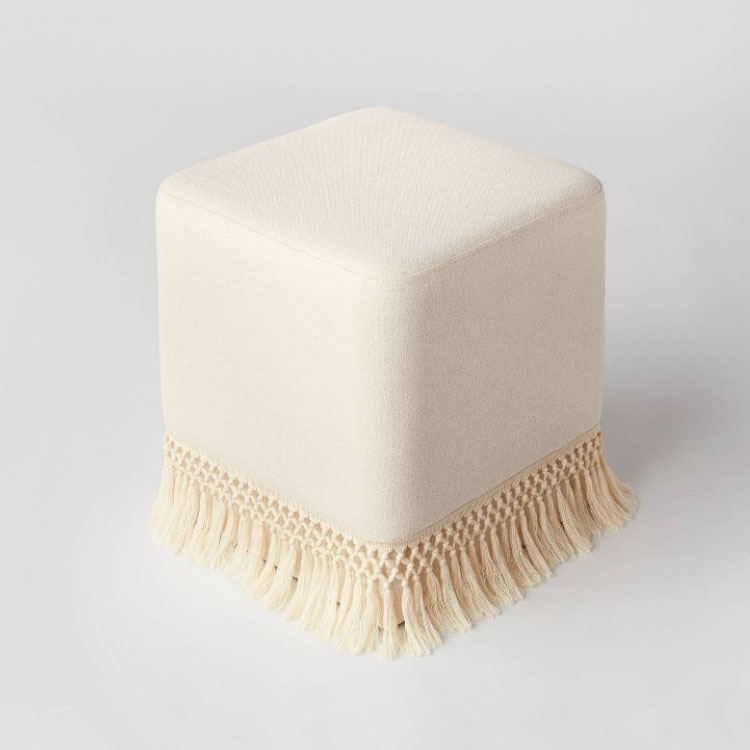 This white fringe cube is under $80 and a perfect piece of decor to add to your home! #ABlissfulNest
