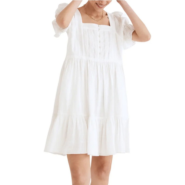 This white puff sleeve mini dress is perfect for summer! #ABlissfulNest