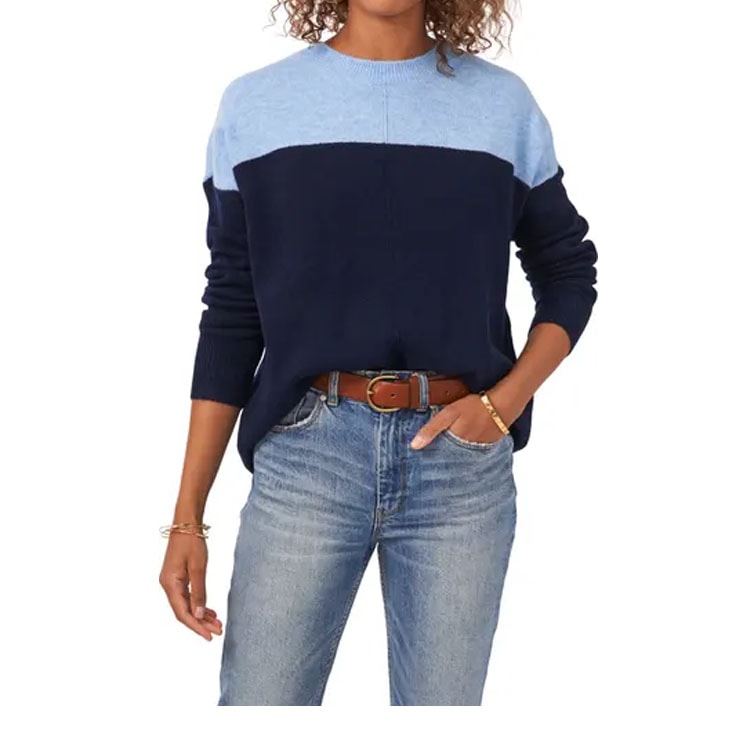 This blue and navy colorblock sweater is perfect for fall! #ABlissfulNest