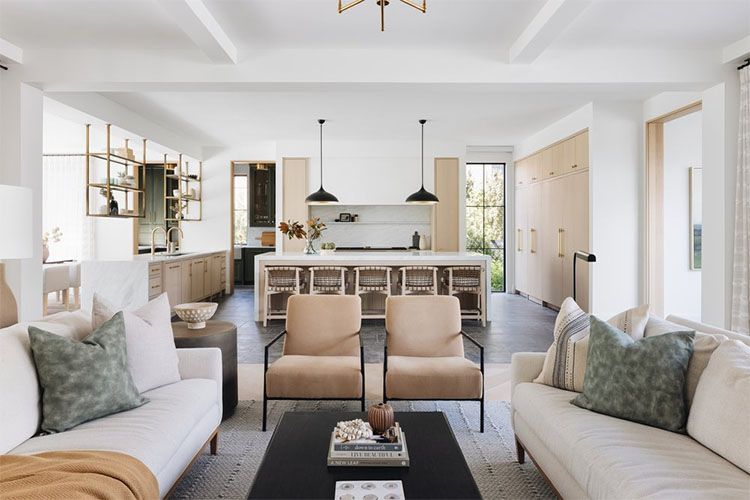 This stunning open concept kitchen and living area designed by Kate Marker Interiors is so beautiful! #ABlissfulNest