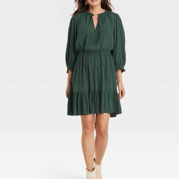 This green mini dress is perfect for fall! #ABlissfulNest