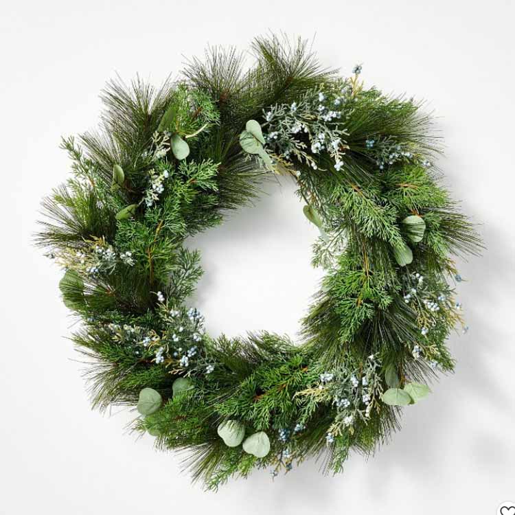 This long pine and juniper wreath is perfect for your front door this season! #ABlissfulNest