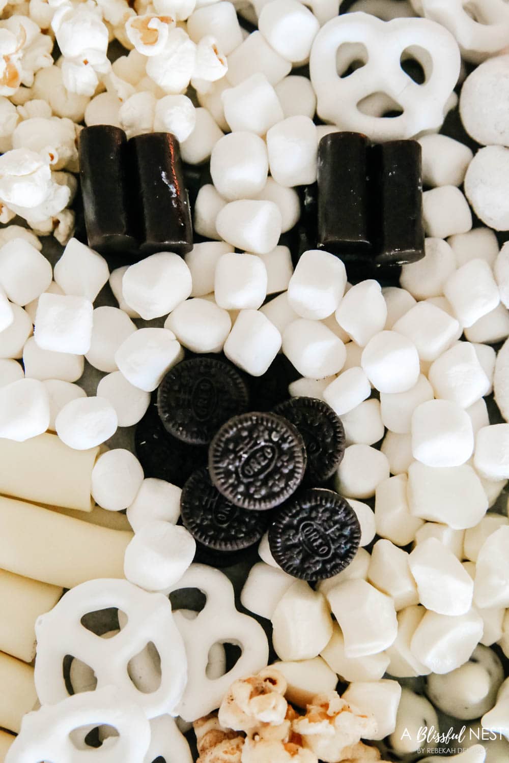 Black licorice and mini oreos used as the mouth of the ghost