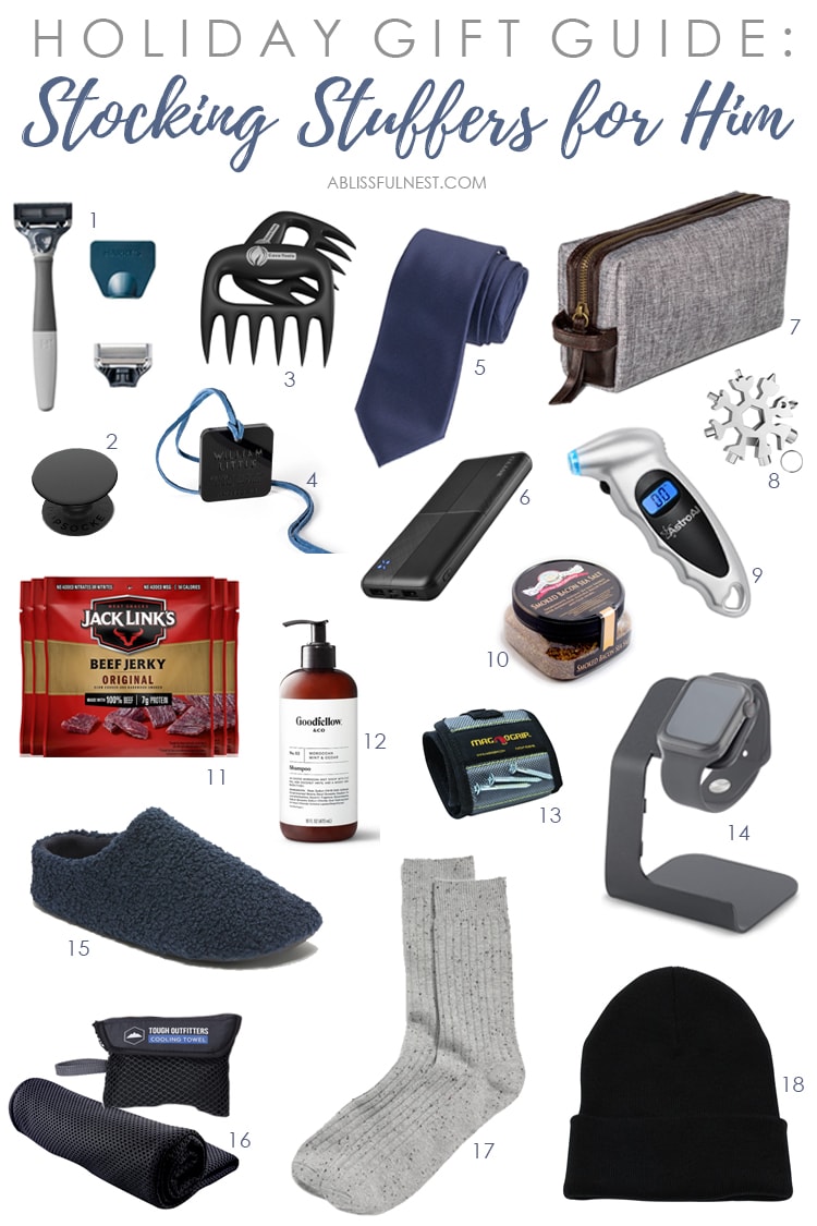 A collection of the best stocking stuffer ideas for men this holiday season! #ABlissfulNest #holidaygifts #stockingstuffers