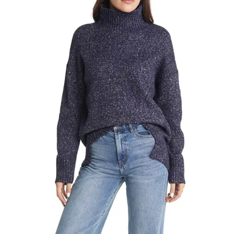 This navy marled mock-neck sweater is perfect for fall! #ABlissfulNest