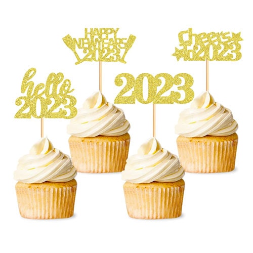 These gold glitter cupcake toppers are under $10 and perfect to get for your New Year's Eve party! #ABlissfulNest