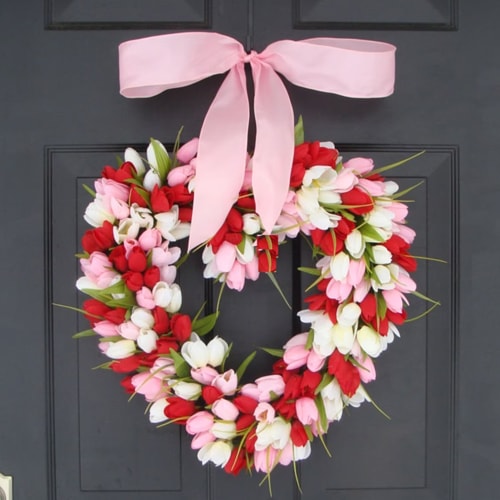 This heart shaped tulip wreath is a great Valentine's Day decor piece to add to your home or to gift! #ABlissfulNest