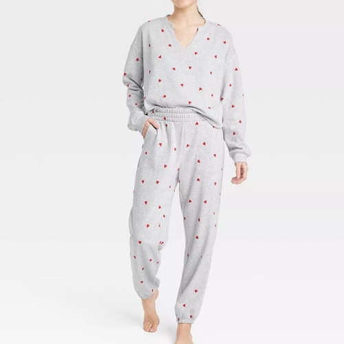 This heart printed lounge set is so cute and perfect for Valentine's Day! #ABlissfulNest