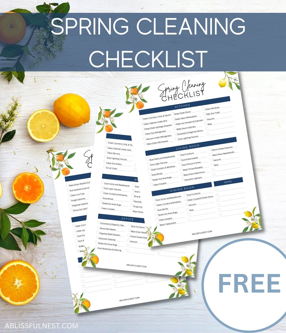 Sample sheets of our new free spring cleaning checklist.