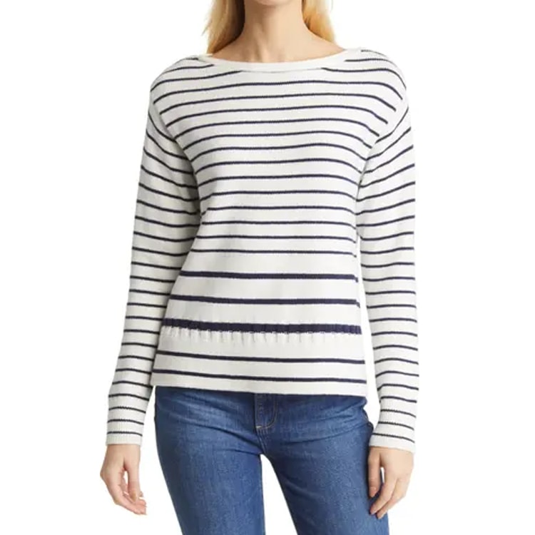 This striped boatneck sweater is under $70! #ABlissfulNest